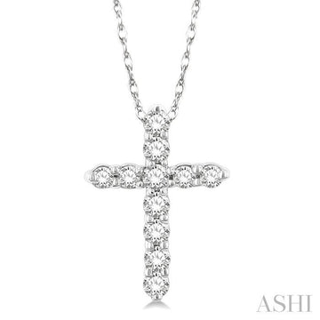 14K White Gold Diamond Fashion Cross Pendant, 0.10Carat TW